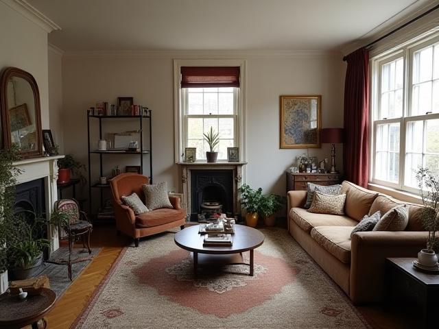Cluttered living room before design, with mismatched furniture and unorganized personal items